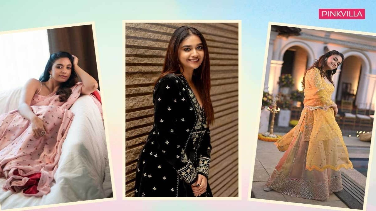 Keerthy Suresh-inspired 3 ethnic looks to bookmark for Raksha Bandhan: Co-ords, pastel saree and sharara