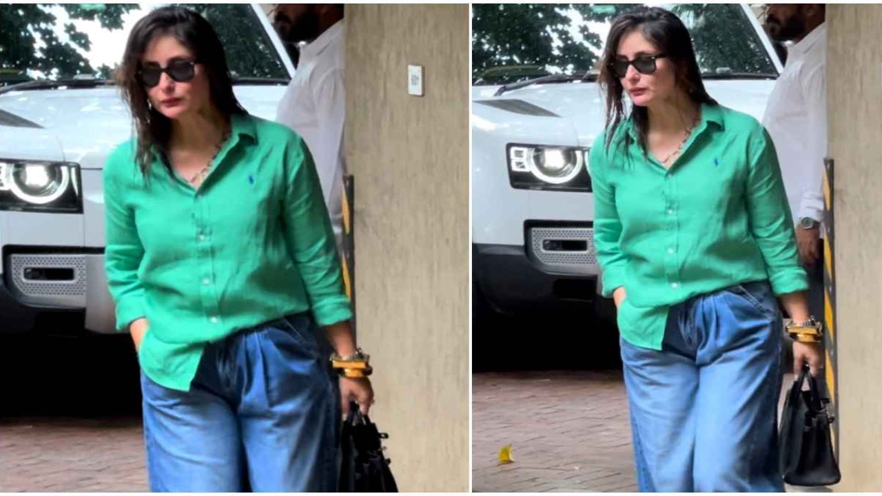 Kareena Kapoor Khan, casual look, casual wear, shirt, green shirt, baggy jeans, denim jeans, hot, Style, Fashion