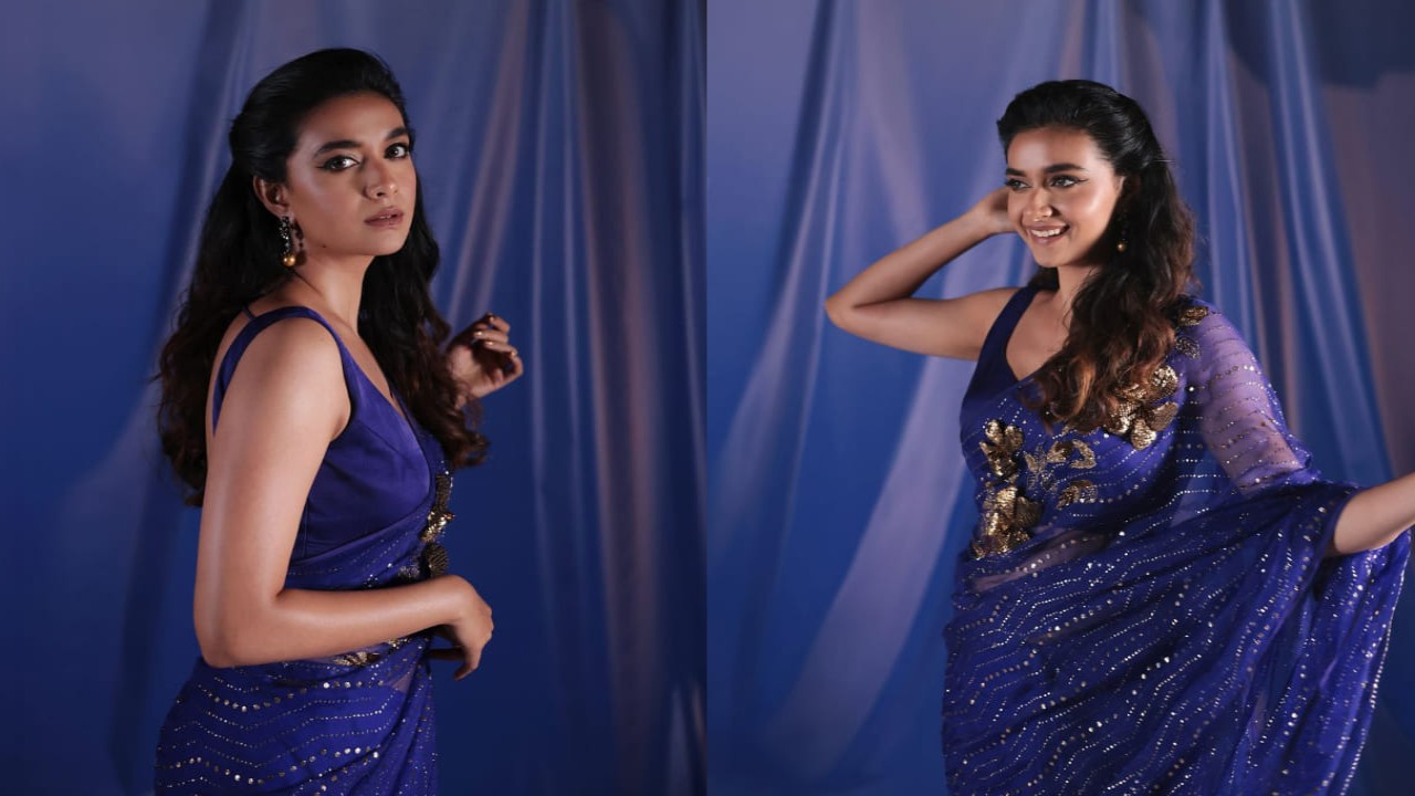 Keerthy Suresh in deep voilet saree 