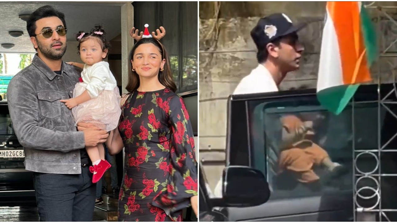 WATCH: Ranbir Kapoor and Alia Bhatt’s daughter Raha wears saffron dress, bangles as trio steps out on Independence Day 