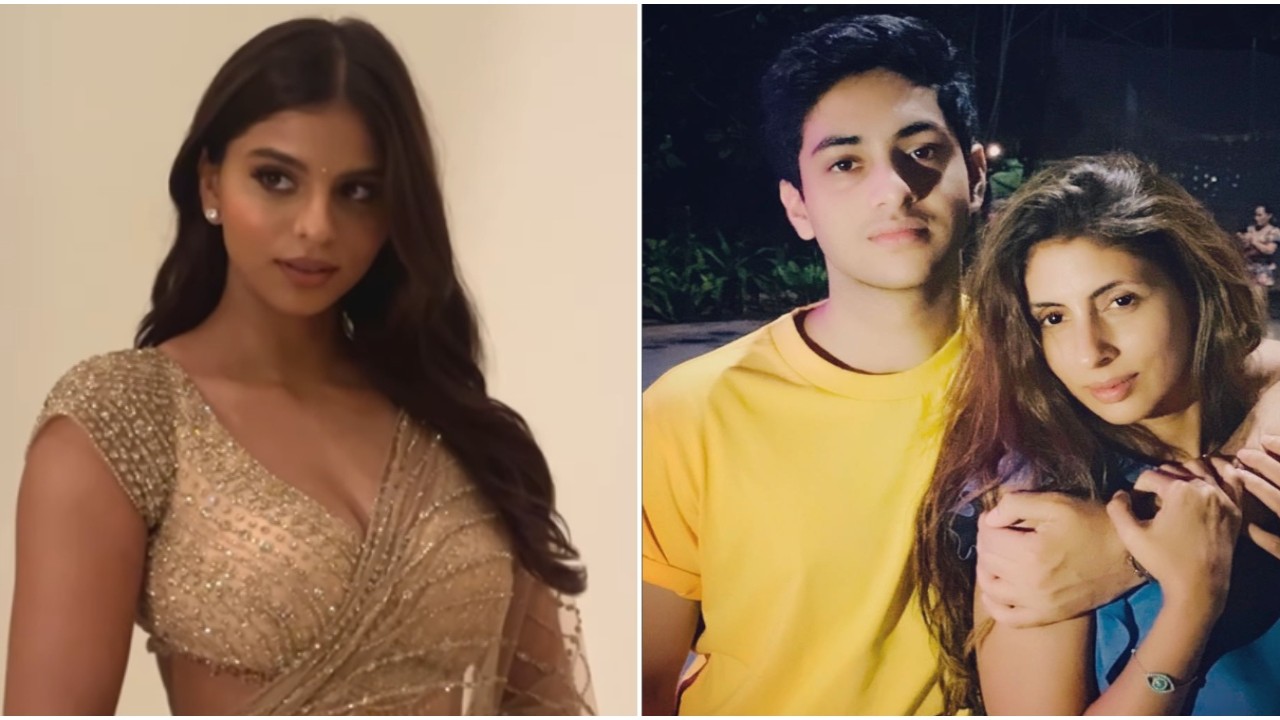 Suhana Khan’s rumored beau Agastya Nanda’s mother Shweta Bachchan Nanda hyping ‘Beauty’ in golden saree is priceless