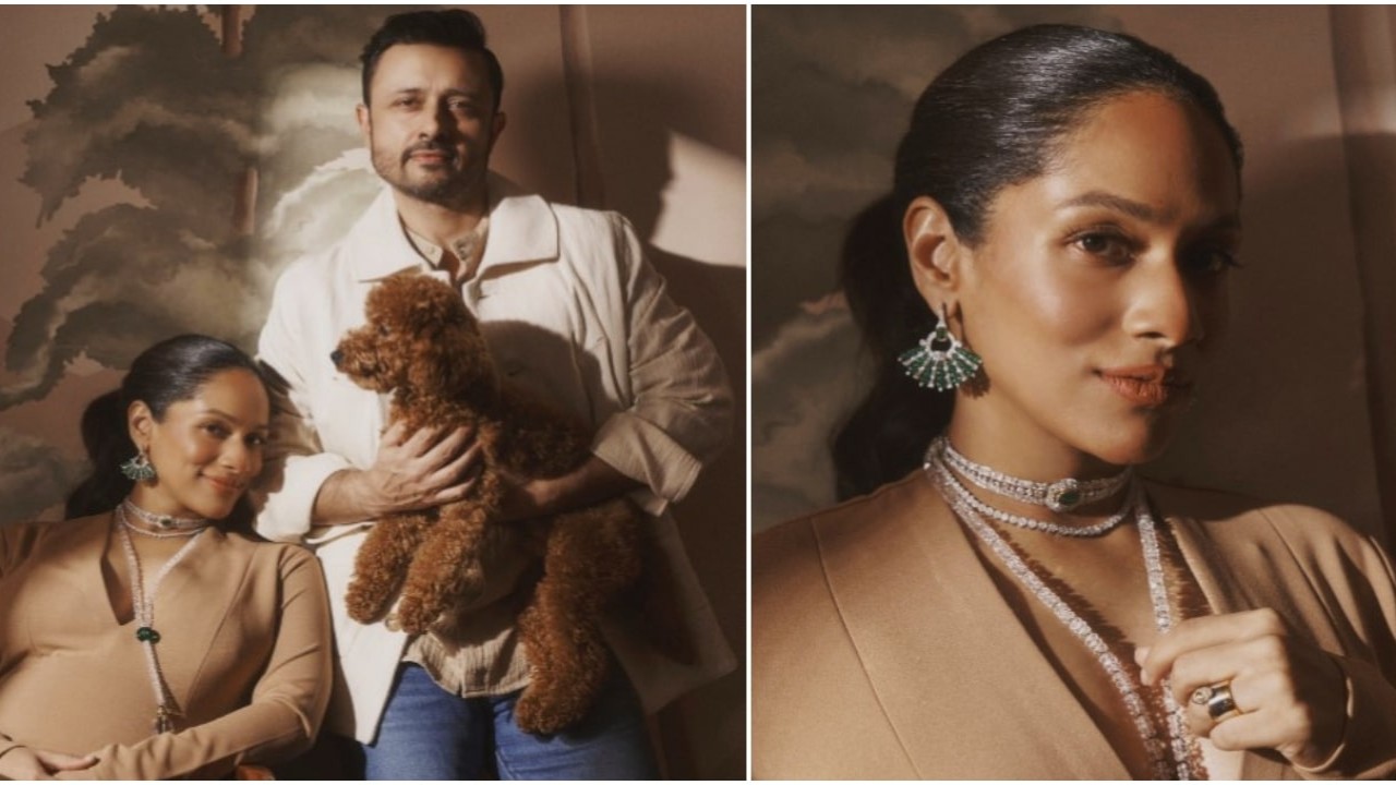 Mom-to-be Masaba Gupta drops dreamy PICS from baby shower ft hubby Satyadeep Misra and their doggo; ‘Me and my 3 heartbeats’