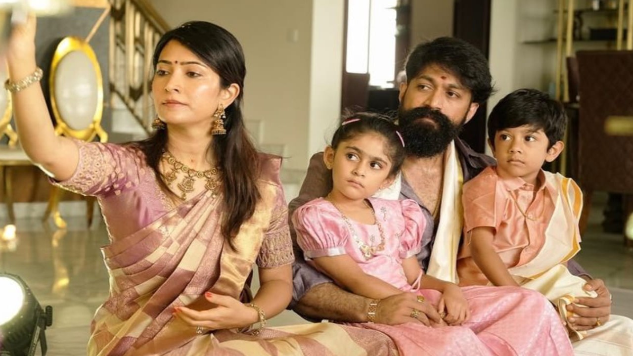 Yash, wife Radhika Pandit share glimpse of their Varamahalakshmi celebrations with kids Ayra and Yatharv; see PICS