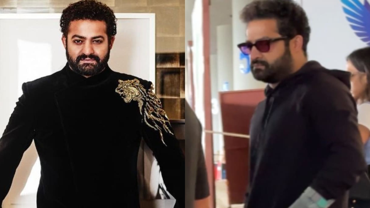 WATCH: Jr NTR spotted with a cast on his injured hand as he returns to Hyderabad with wife Pranathi