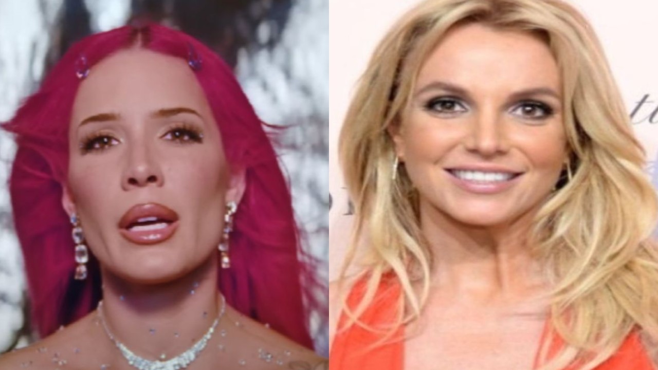 Halsey and Britney Spears (Image 1 via YouTube/Halsey, image 2 via Getty Images)