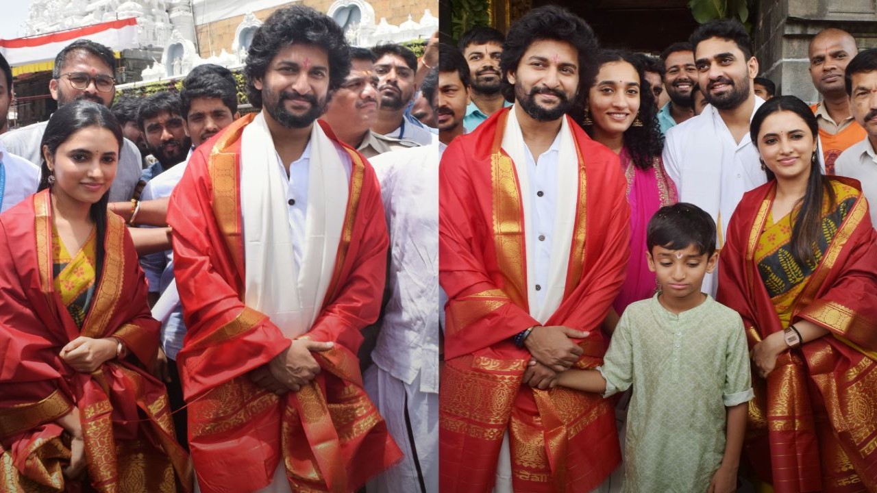 PICS: Nani and family visit Tirumala to seek blessings from Lord Venkateshwara ahead of Saripodhaa Sanivaaram’s release; Priyanka Arul Mohan also joins