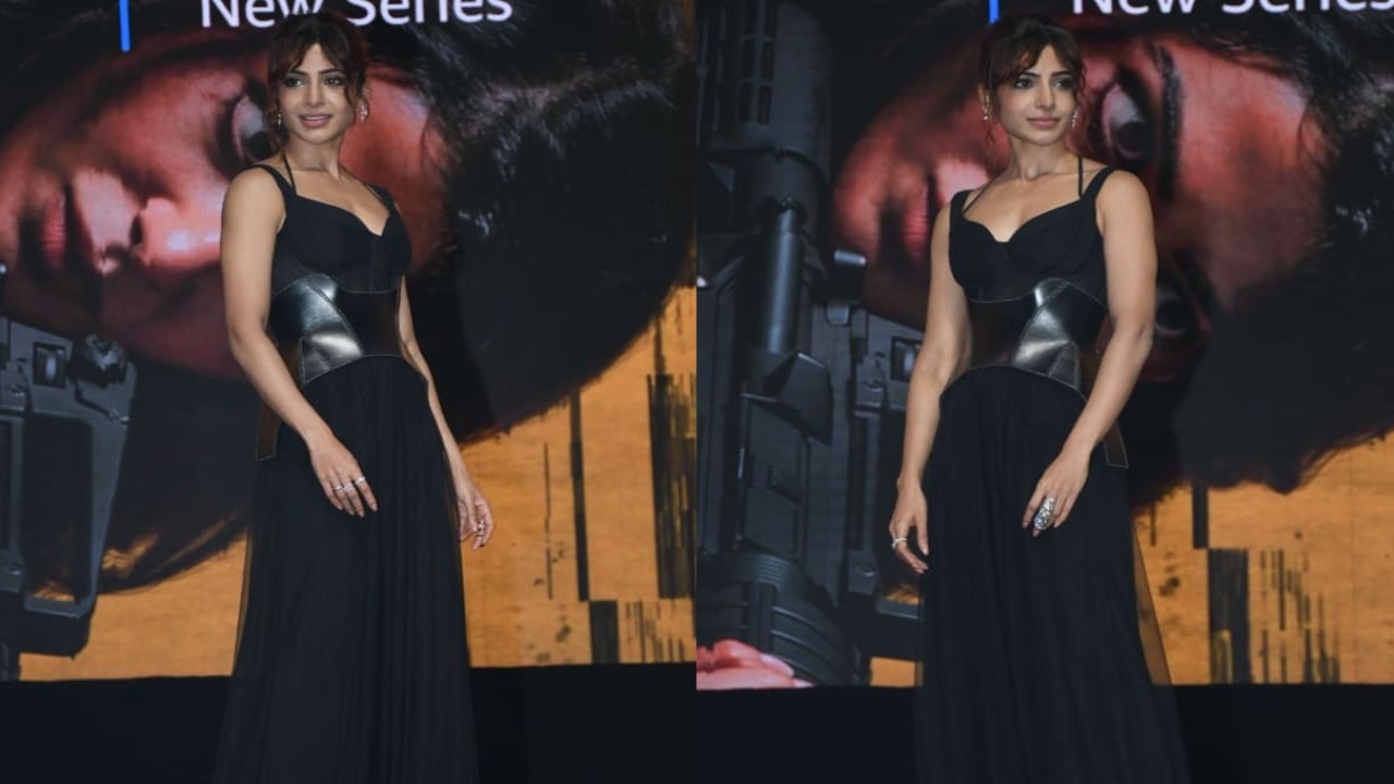 Samantha Ruth Prabhu in black jumpsuit with corset belt 