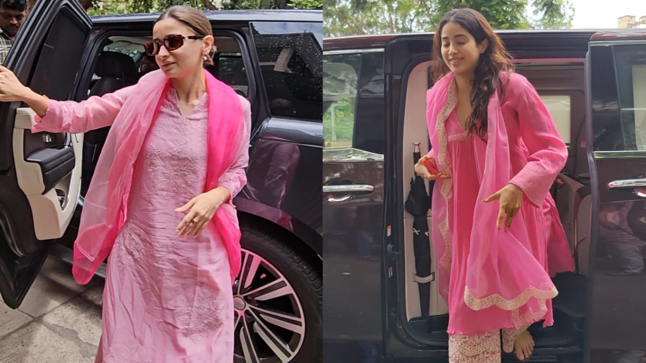 Janhvi Kapoor and Alia Bhatt in pink suits 