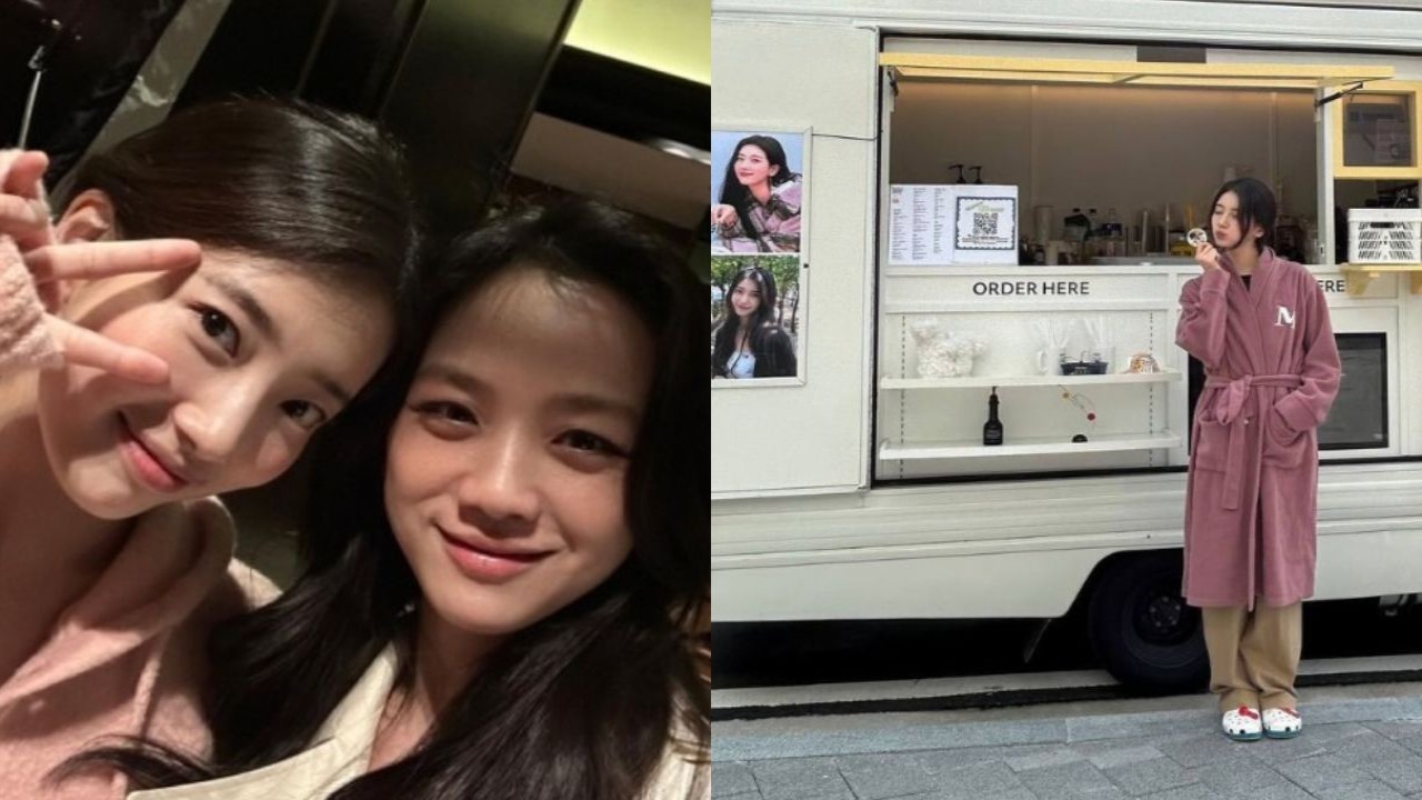 Bae Suzy receives a coffee cart from her Wonderland co-star Tang Wei on the set of “All the Love You Wish For” with Kim Woo Bin