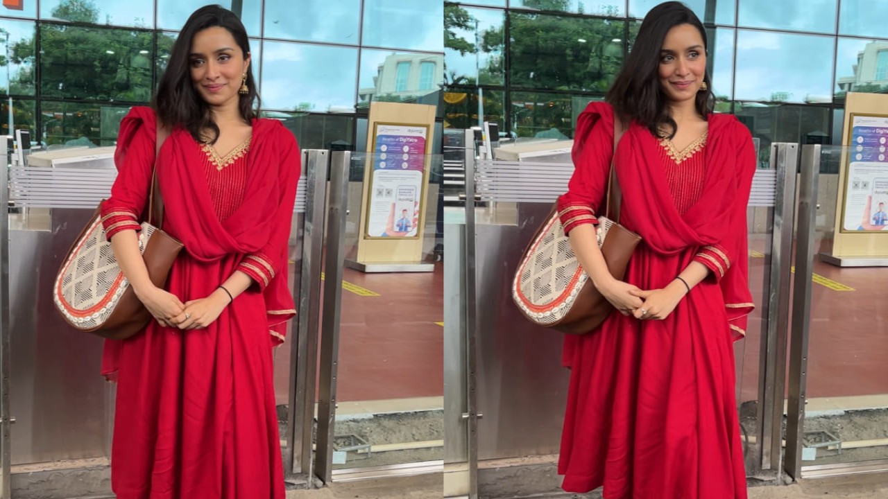 Shraddha Kapoor in red suit at Airport 