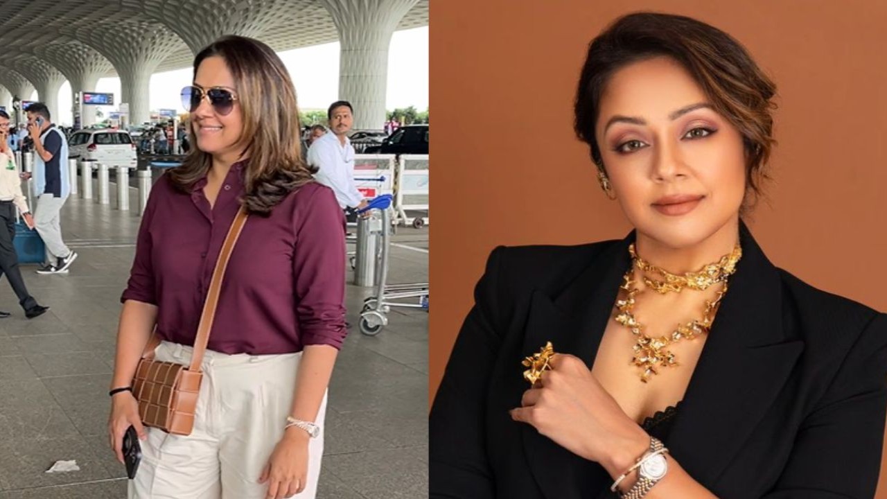 Jyothika spotted at Hyderabad airport, all smiles as she jets off from the city