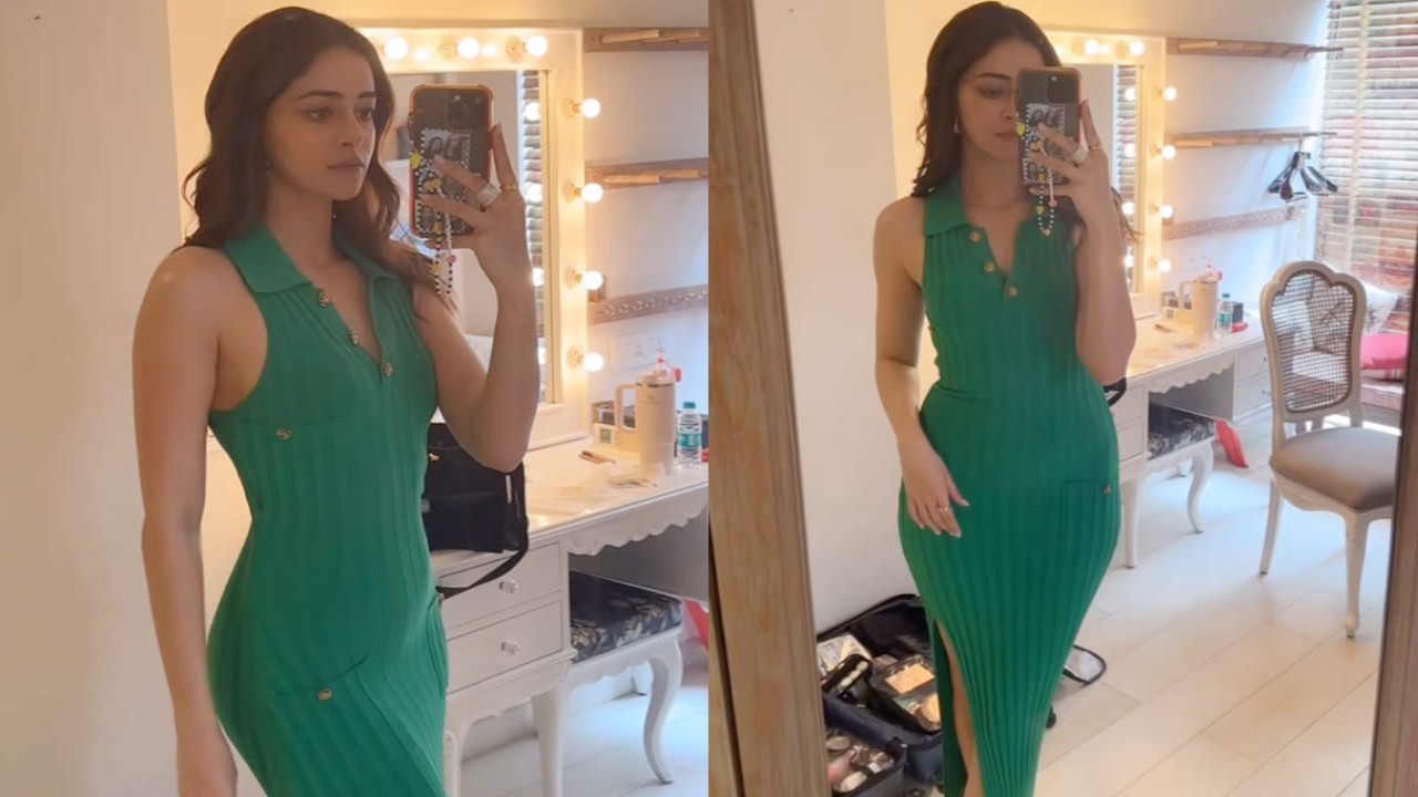 Ananya Panday in green ribbed knit dress 