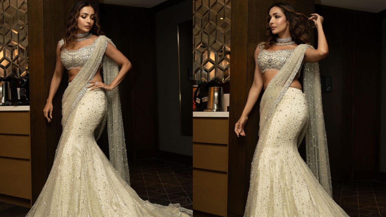 Malaika Arora in ivory tulle saree