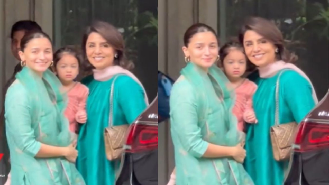 Alia Bhatt, Neetu Kapoor step out with Raha looking radiant in traditional attires for Raksha Bandhan celebration; WATCH