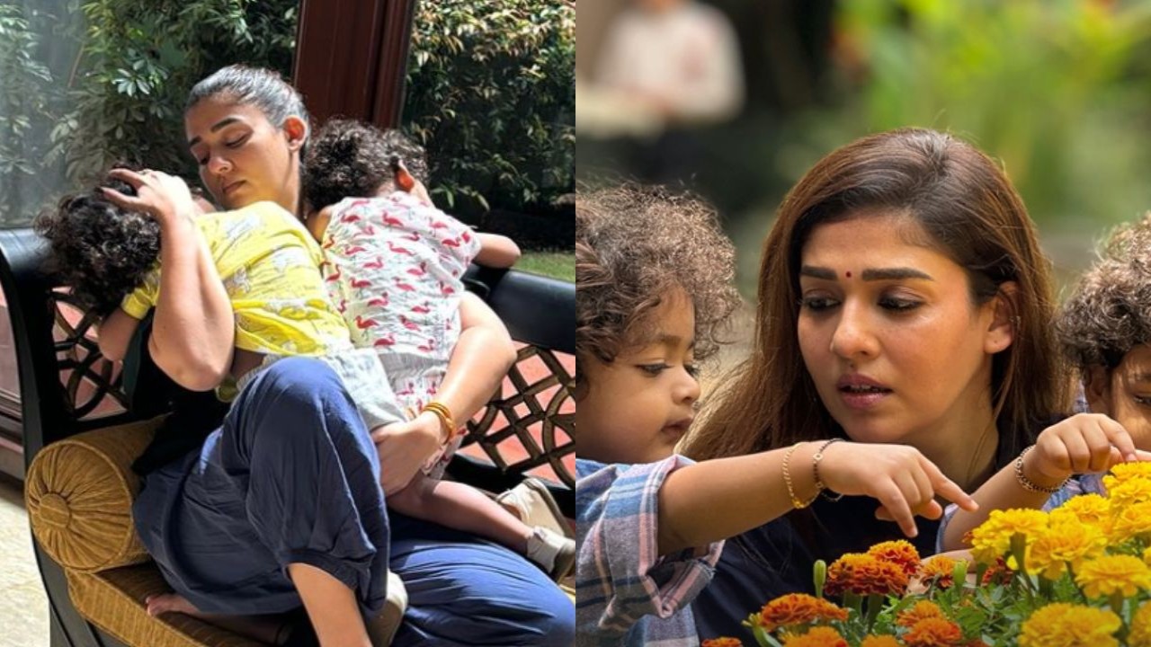 PIC: Nayanthara spends a beautiful moment with sons, Uyir and Ulag, who are busy exploring flowers and nature