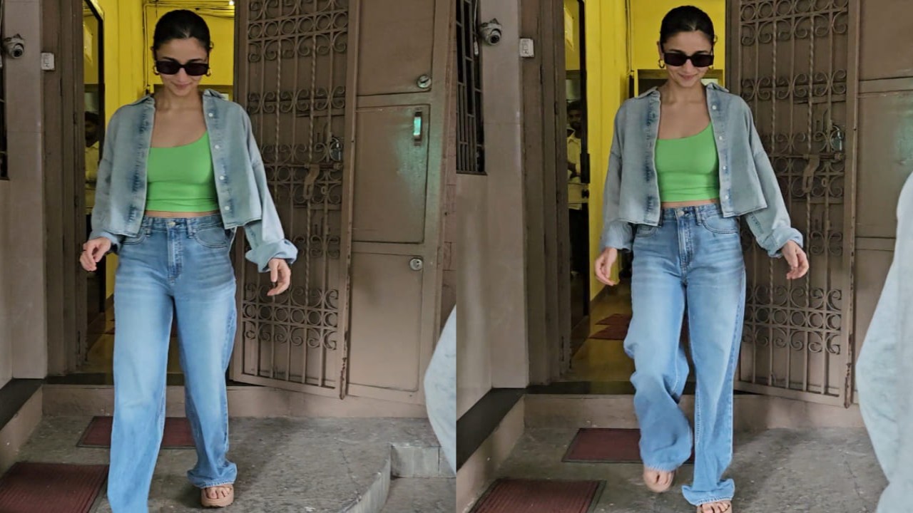 Alia Bhatt adds splash of color to her casual denim on denim look with a green tank top PINKVILLA