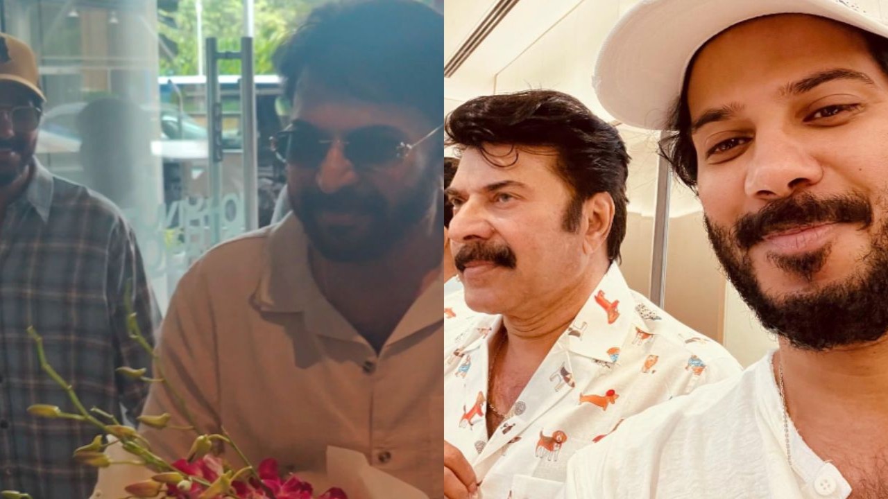 WATCH: Mammootty spotted with his son Dulquer Salmaan as they pose for the fans