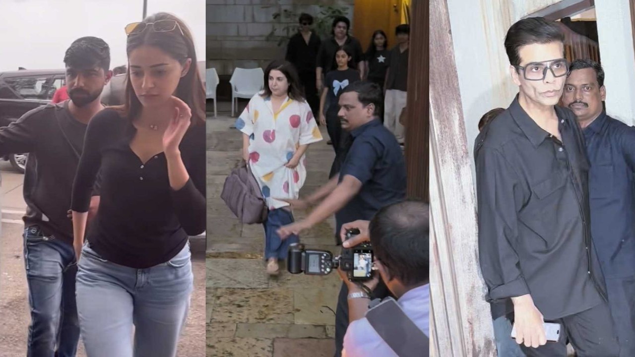 WATCH: Ananya Panday, Karan Johar, Farhan Akhtar-Shibani and others attend Farah and Sajid Khan's mom Menka Irani's prayer meet