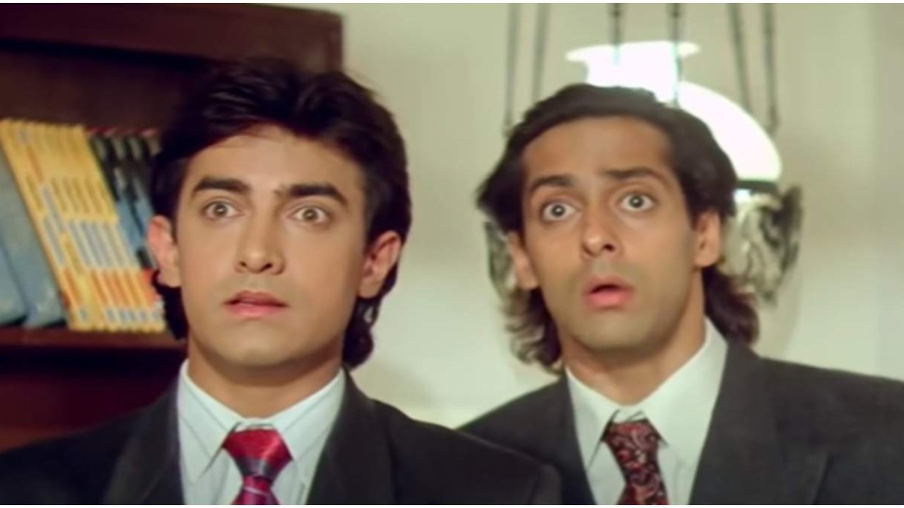 Salman Khan and Aamir Khan in a still from Andaz Apna Apna