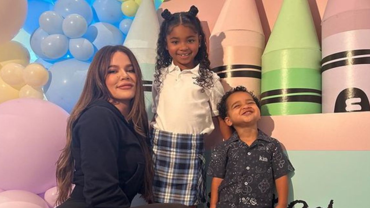 Khloe Kardashian with daughter True Thompson nd son Tatum Thompson; Picture Courtesy : Instagram/@khloekardashian