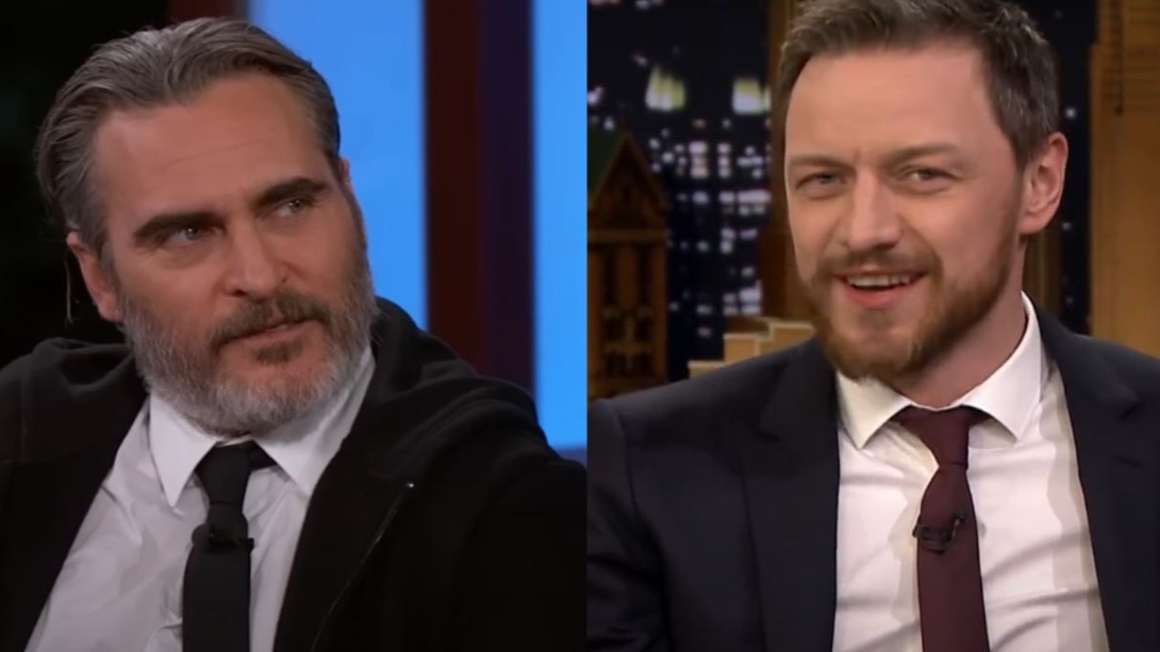 Joaquin Phoenix and James McAvoy (Image 1 via YouTube/Jimmy Kimmel Live, image 2 via The Tonight Show Starring Jimmy Fallon)