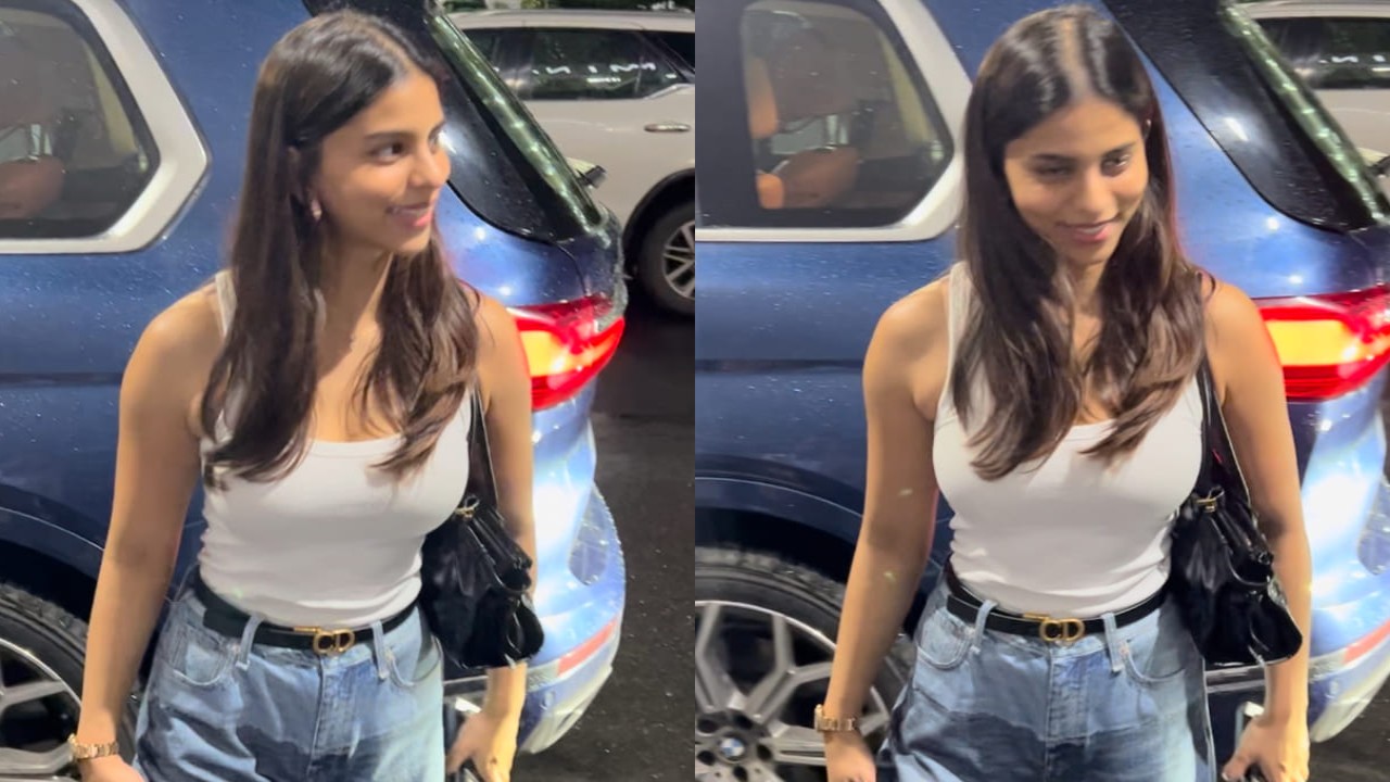 Suhana Khan in white tank top and denim jeans 