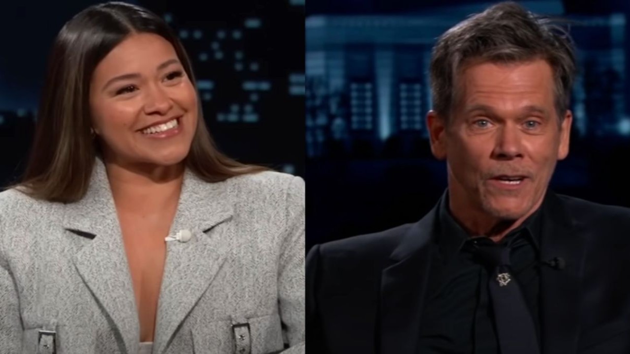 Gina Rodriguez and Kevin Bacon (Images via YouTube/Jimmy Kimmel Live)