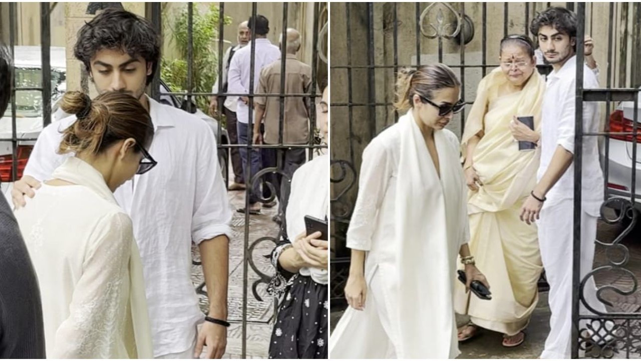 Malaika Arora’s son Arhaan Khan consoles her as they leave for her father Anil Mehta’s funeral with mother Joyce