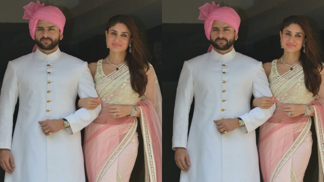 Kareena Kapoor in pastel saree at Soha Ali Khan's wedding 