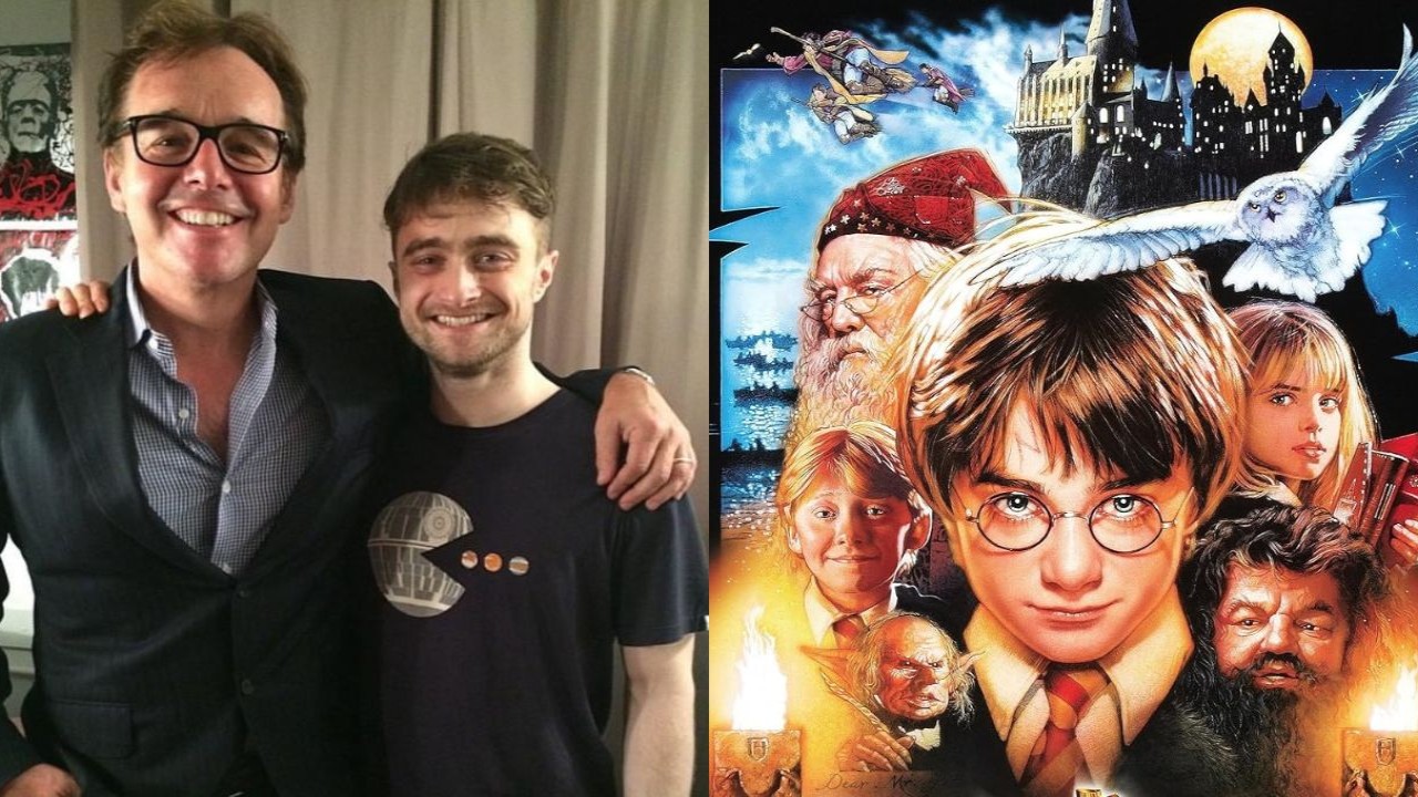 Chris Columbus and Danielle Radcliffe (CC: Instagram) and Harry Potter poster (CC: IMDb)