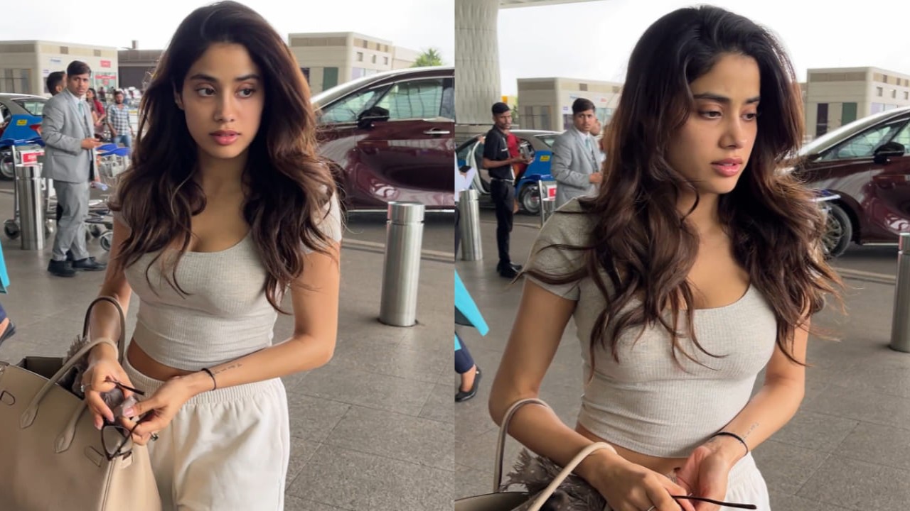 Janhvi Kapoor at the airport in white trackpants and Birkin bag