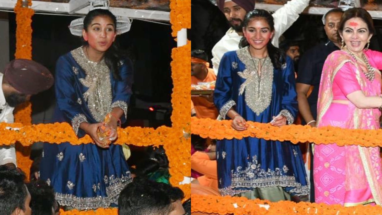 Radhika Merchant in blue silk kurta at Ganpati Visarjan 