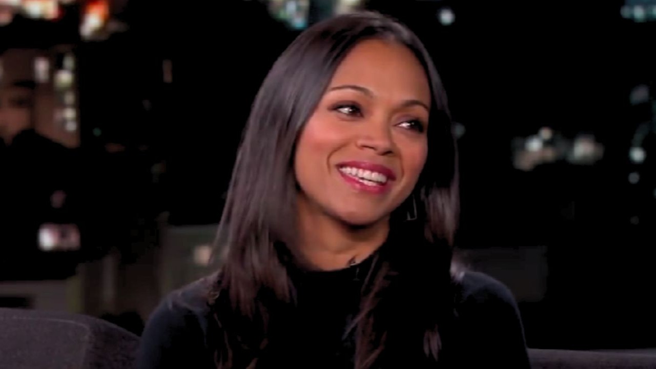 Zoe Saldana (Image via YouTube/Jimmy Kimmel Live)