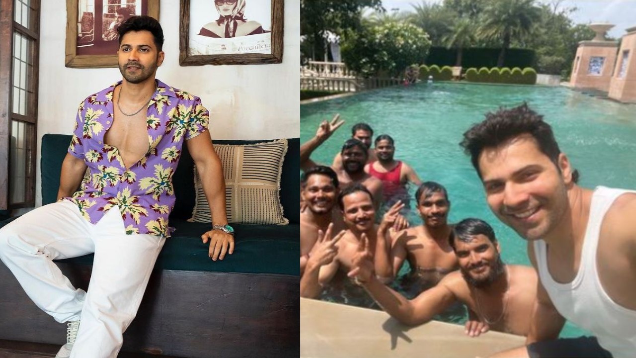 PIC: Varun Dhawan enjoys pool time with the art team of Sunny Sanskari Ki Tulsi Kumari and its proof he is having a blast