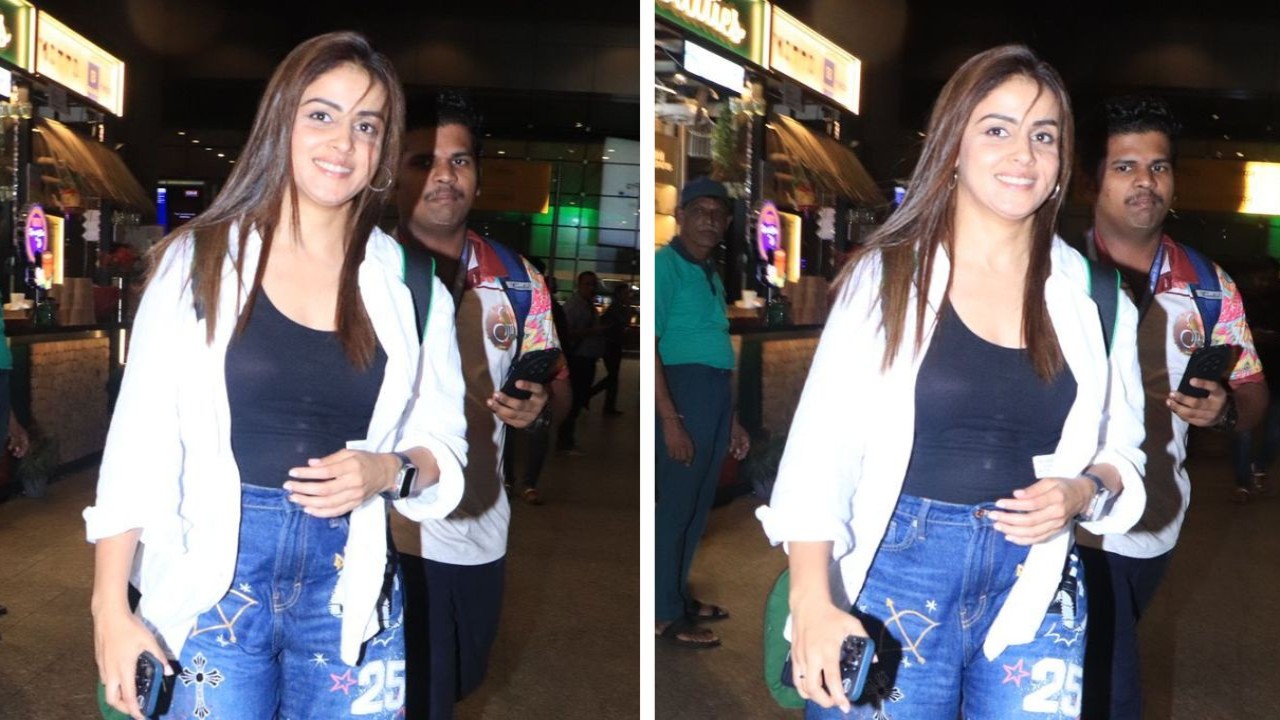 Genelia D'Souza wears quirky, colorful jeans at Mumbai airport