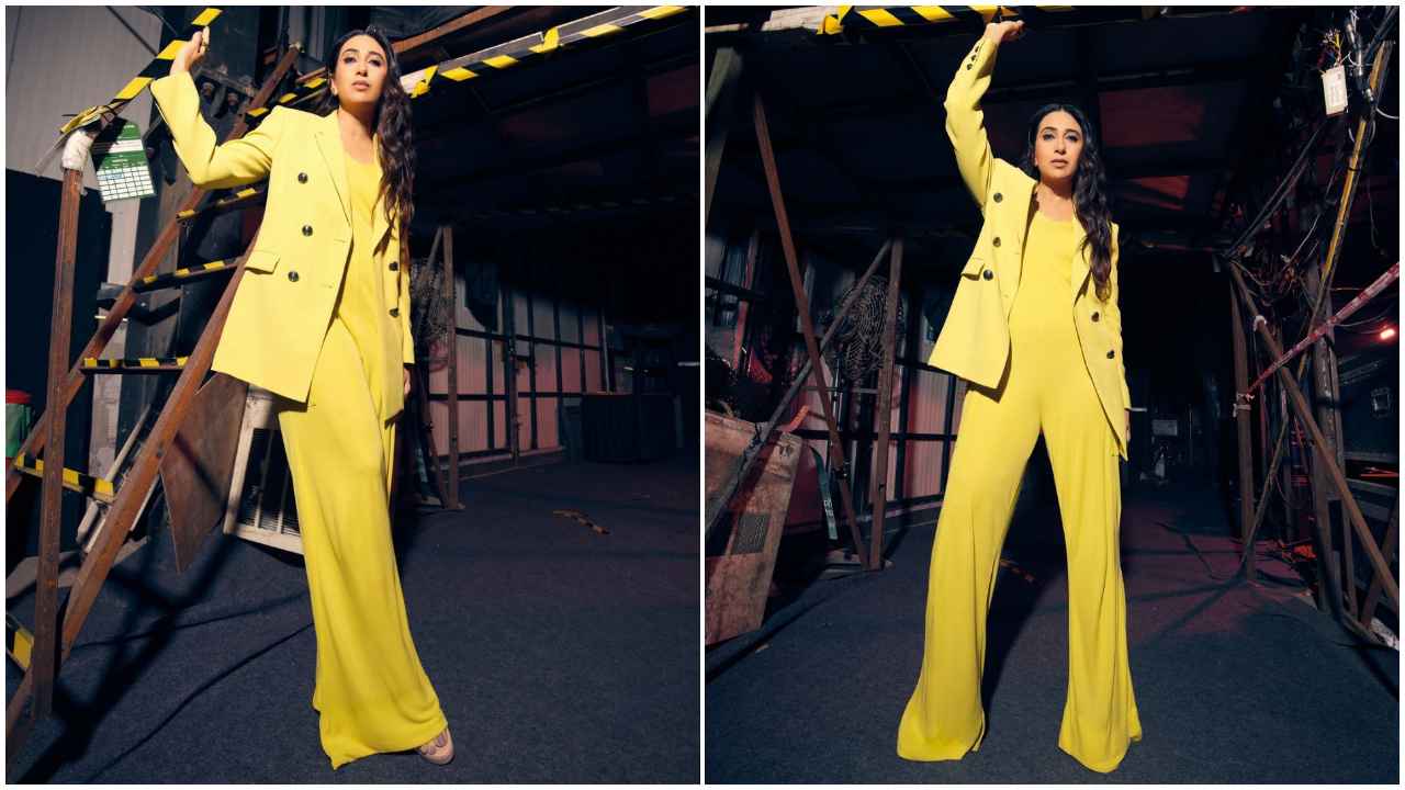 Karisma Kapoor’s yellow jumpsuit with oversized blazer is corporate-core class with a bright and bold twist (PC: Karisma Kapoor Instagram)