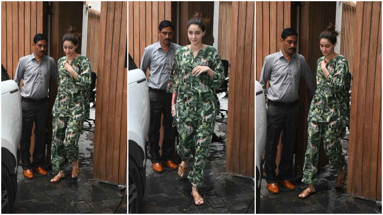 Ananya Panday’s affordable green-hued tropical print co-ord set is made for casual outings with besties (PC: Viral Bhayani)