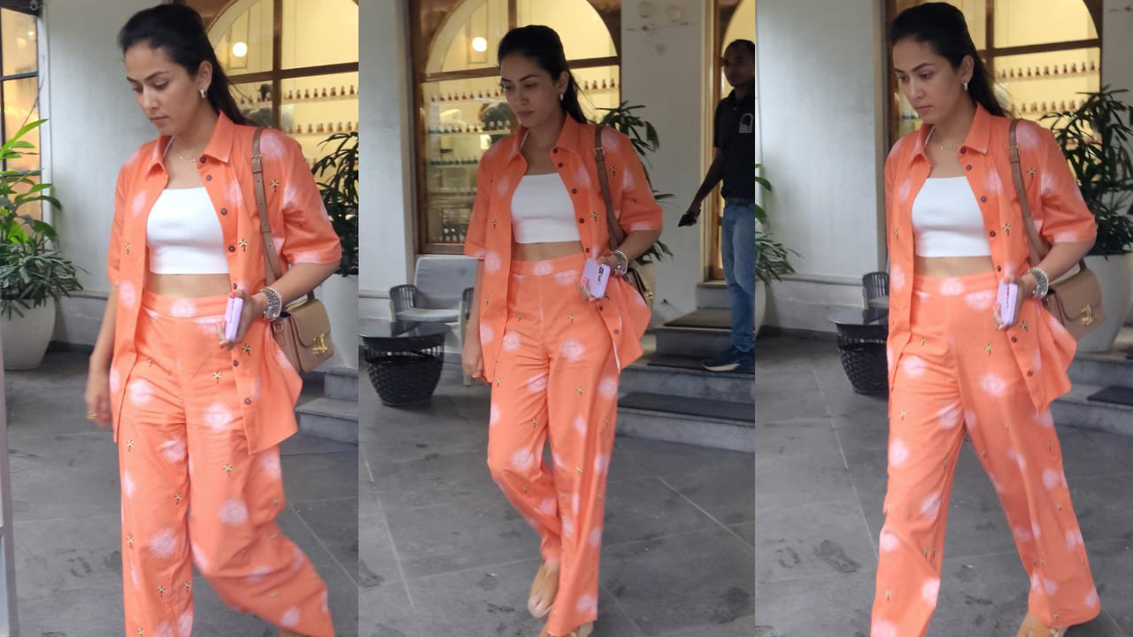 Mira Rajput in orange co-ord set and celine bag 