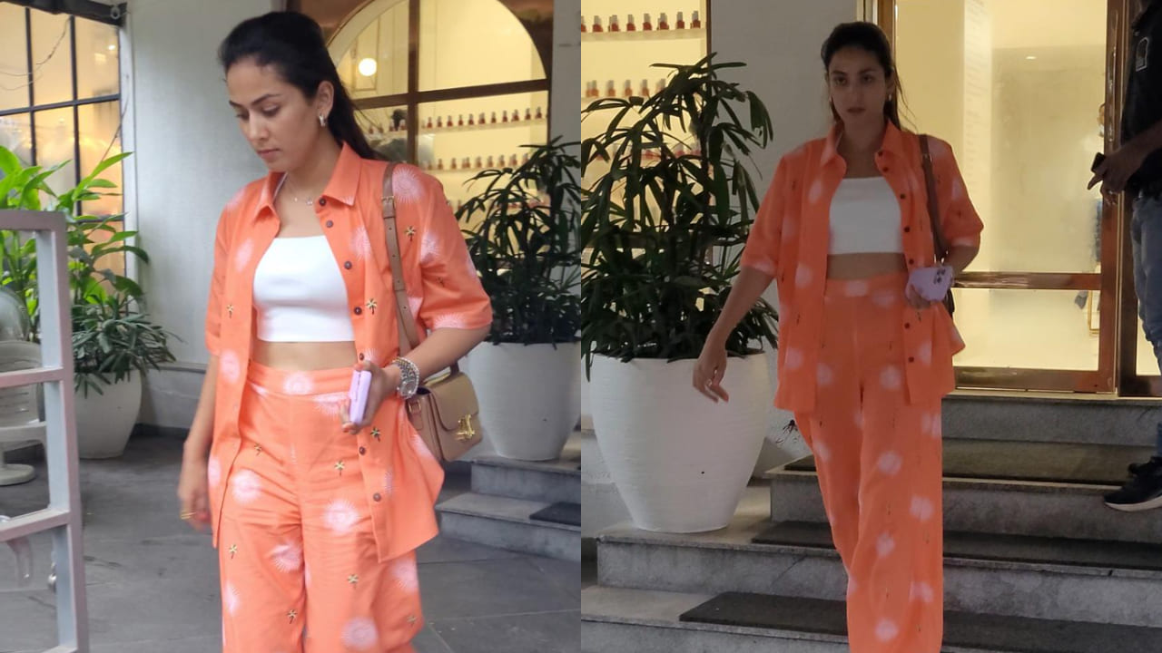 Mira Rajput in orange co-ord set and celine bag 