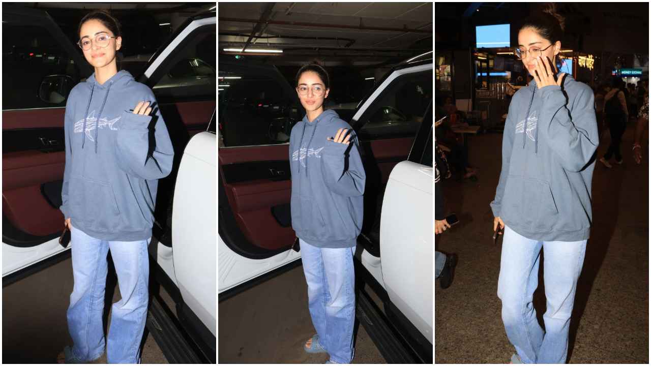 Ananya Panday’s off-duty airport look in oversized blue hoodie with baggy jeans is all about Gen-Z style (PC: Viral Bhayani, Pinkvilla)