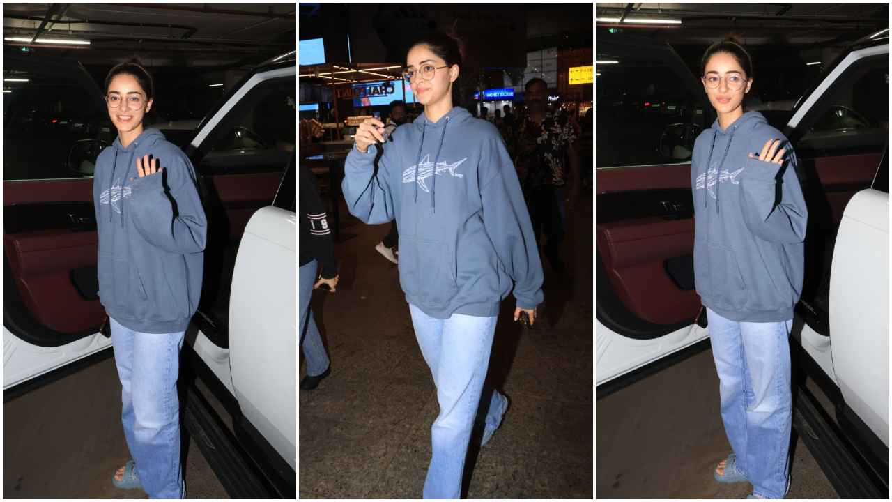 Ananya Panday’s off-duty airport look in oversized blue hoodie with baggy jeans is all about Gen-Z style (PC: Viral Bhayani, Pinkvilla)