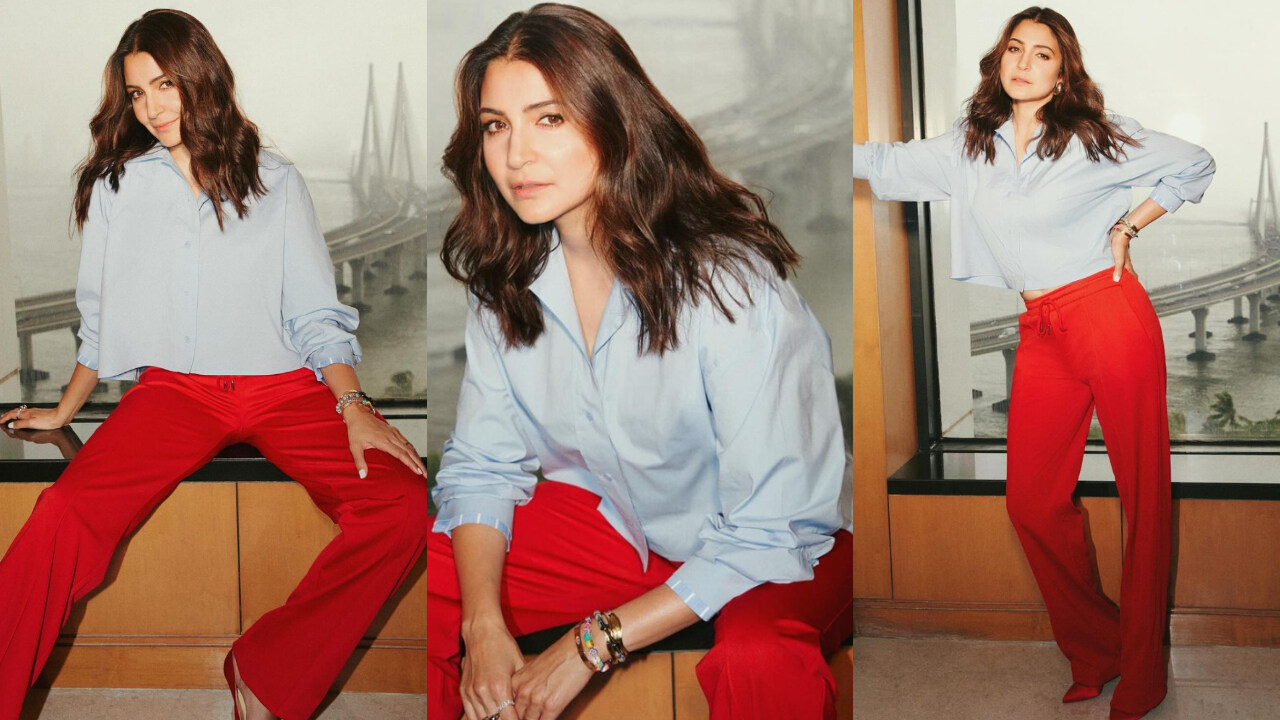 Anushka Sharma’s blue shirt & red pants look (PC: Anushka Sharma’s Instagram)