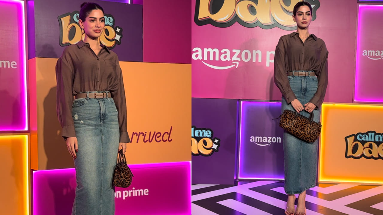 Khushi Kapoor in shirt and denim skirt