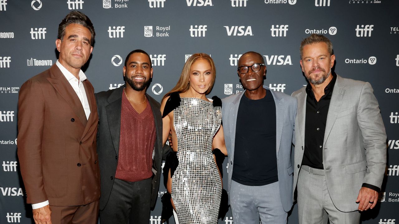 Jennifer Lopez with Unstoppable cast at the film's TIFF premiere