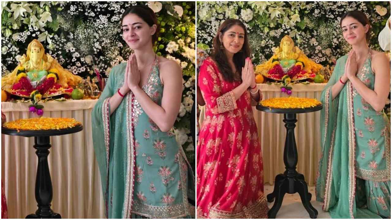 Ganesh Chaturthi 2024: Ananya Panday wears Rs 34,500 pista green strappy floral sharara set (PC: Ananya Panday Instagram)