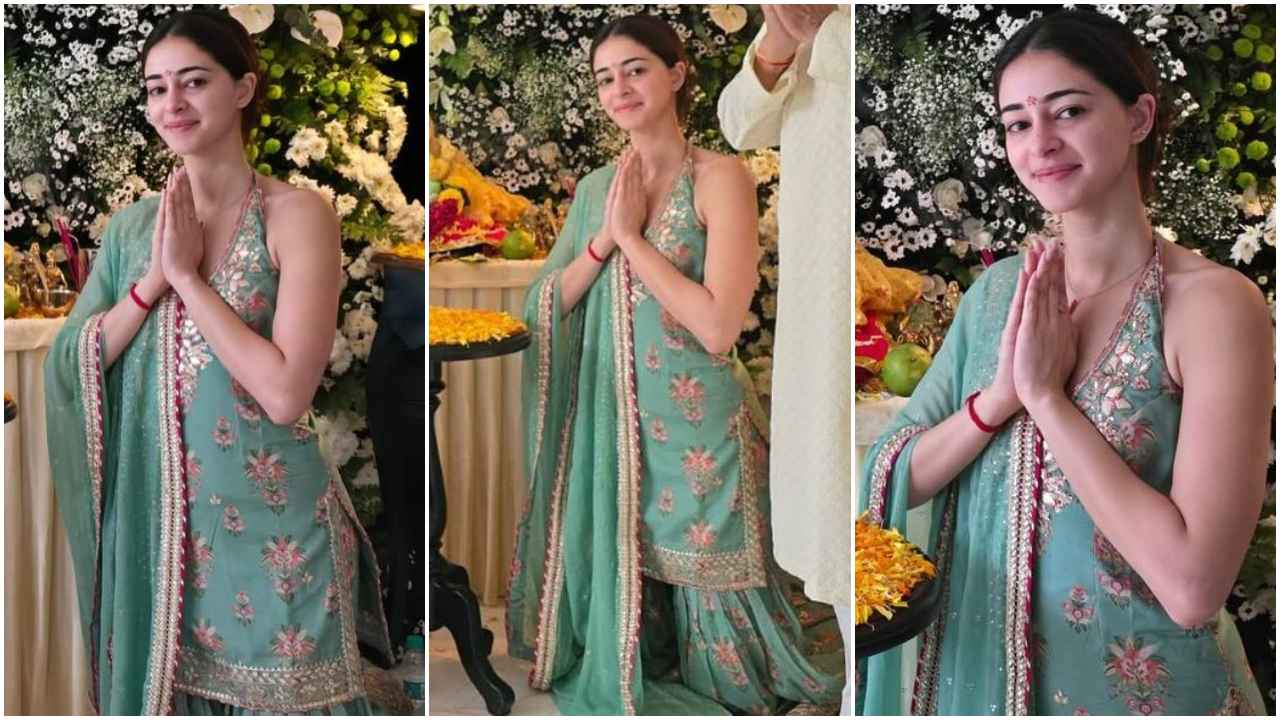 Ganesh Chaturthi 2024: Ananya Panday wears Rs 34,500 pista green strappy floral sharara set (PC: Ananya Panday Instagram)