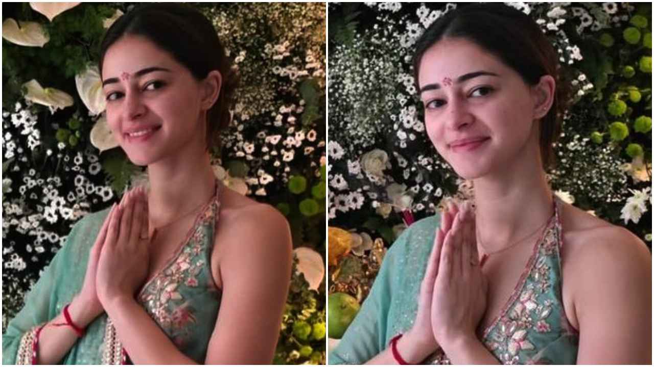 Ganesh Chaturthi 2024: Ananya Panday wears Rs 34,500 pista green strappy floral sharara set (PC: Ananya Panday Instagram)