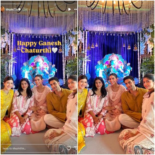 Khushi Kapoor’s Ganesh Chaturthi just turned special with rumored BF Vedang Raina by her side; BFFs Anjini Dhawan, Shanaya Kapoor pose with the lovebirds