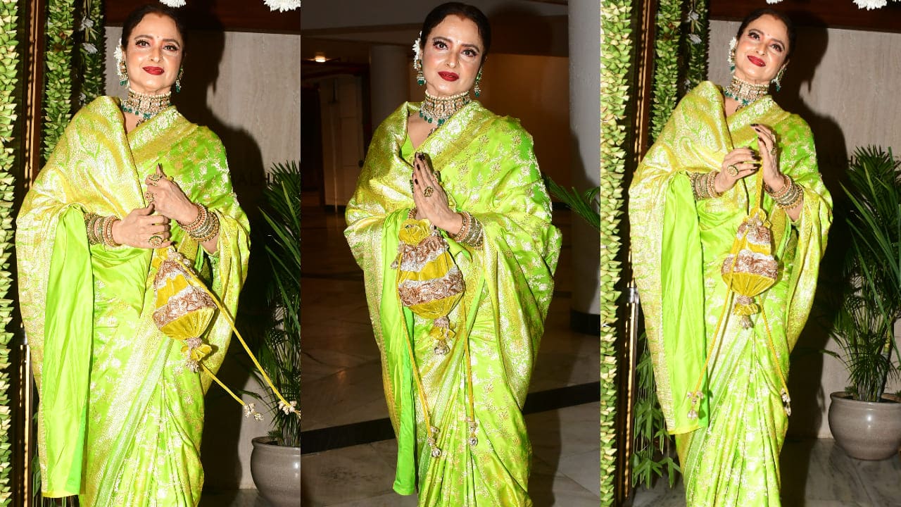 Rekha in green and gold kanjeevaram saree