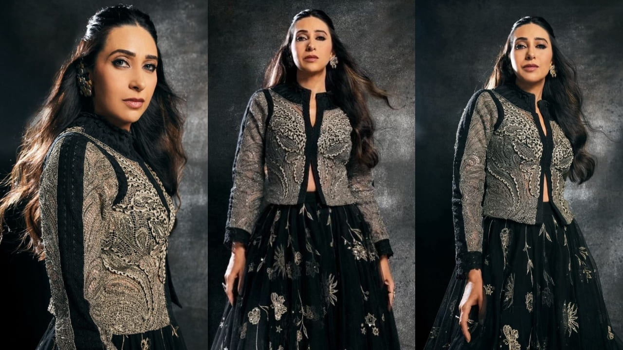 Karisma Kapoor flares up drama in black tulle skirt and zari jacket